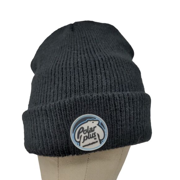 Polar Plus Men's Knit Black Beanie Toboggan Cap Hat Logo Patch Logo - Picture 1 of 11